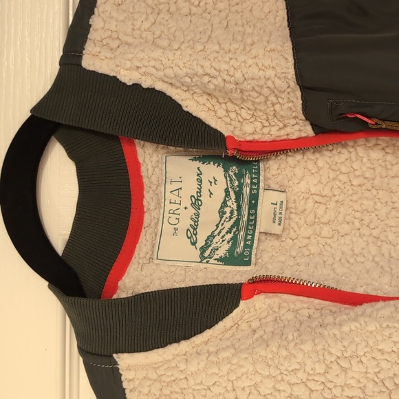 The Great + Eddie Bauer The Plush Fleece Timber Jacket in Pine Sz. L EUC - Picture 3 of 7